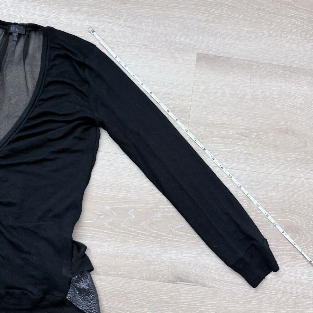 Clu Black Silk Chiffon Back Peplum Cardigan Top XS Sheer Ruffle Layered Metallic - Picture 10 of 16
